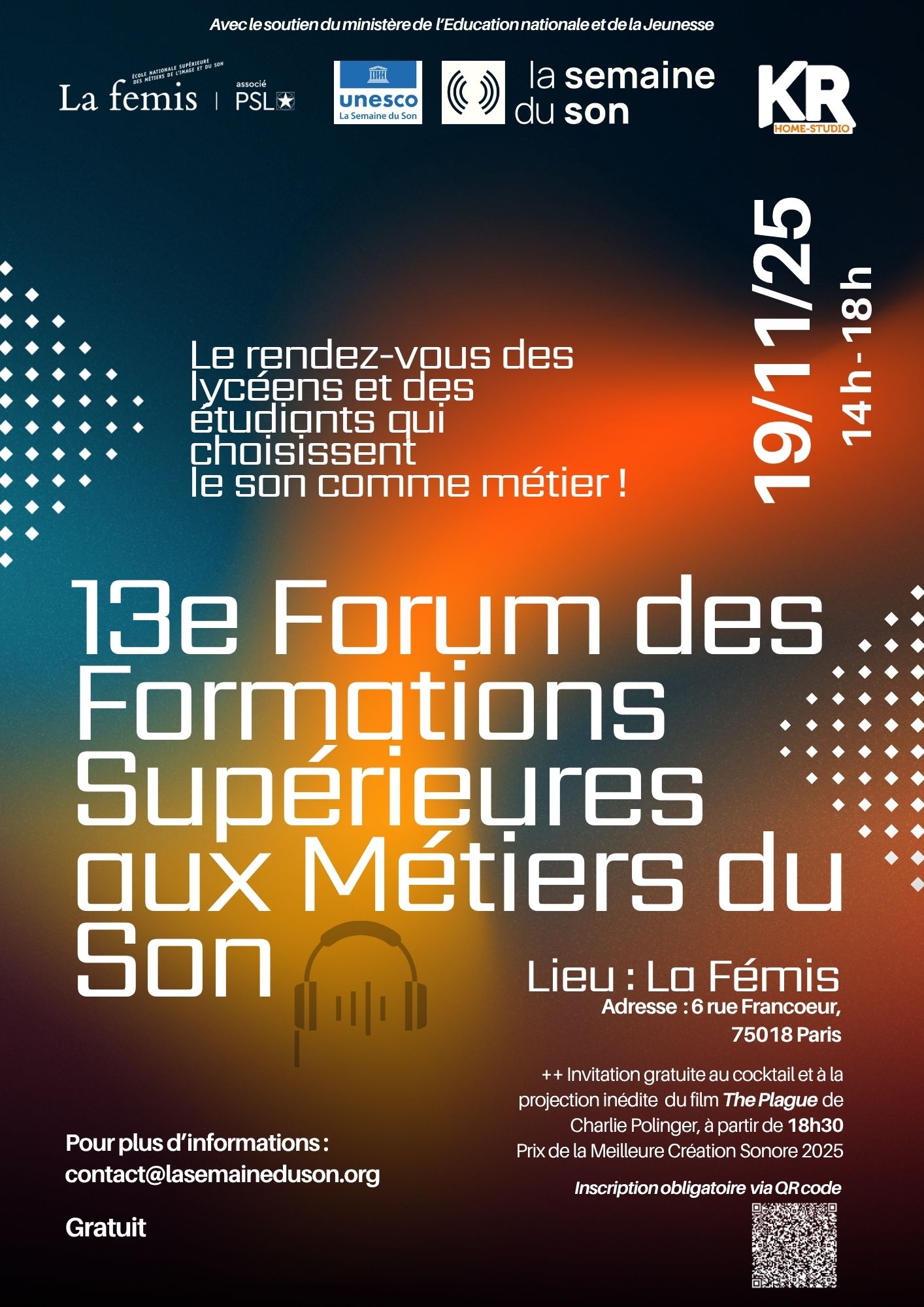 13ème forum des formations supérieures aux métiers du son, et projection du film « The Plague » le 19 novembre 2025